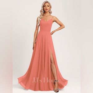 JJ's House A-line V-Neck Floor Length Chiffon Bridesmaid Dress